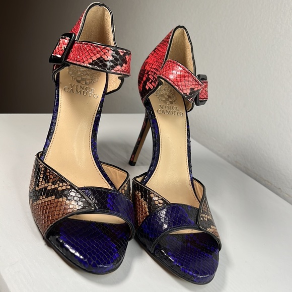 Vince Camuto Ankle Strap Multi-Color Retro Python Snakeskin Heels 7.5 Sessen - Picture 13 of 16